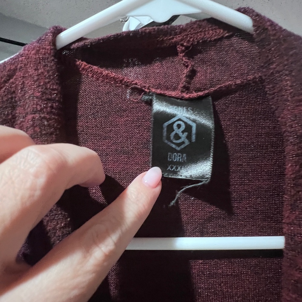 Agnes & Dora Long Open-Front Cardigan in Plum - Picture 2 of 3